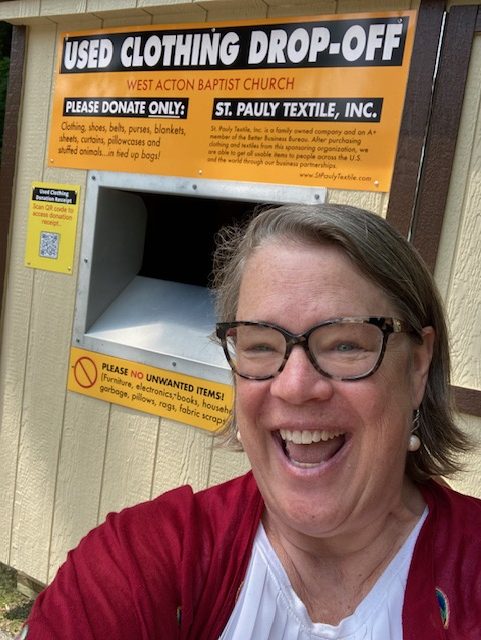 Pic of Pastor Christine with new textile shed